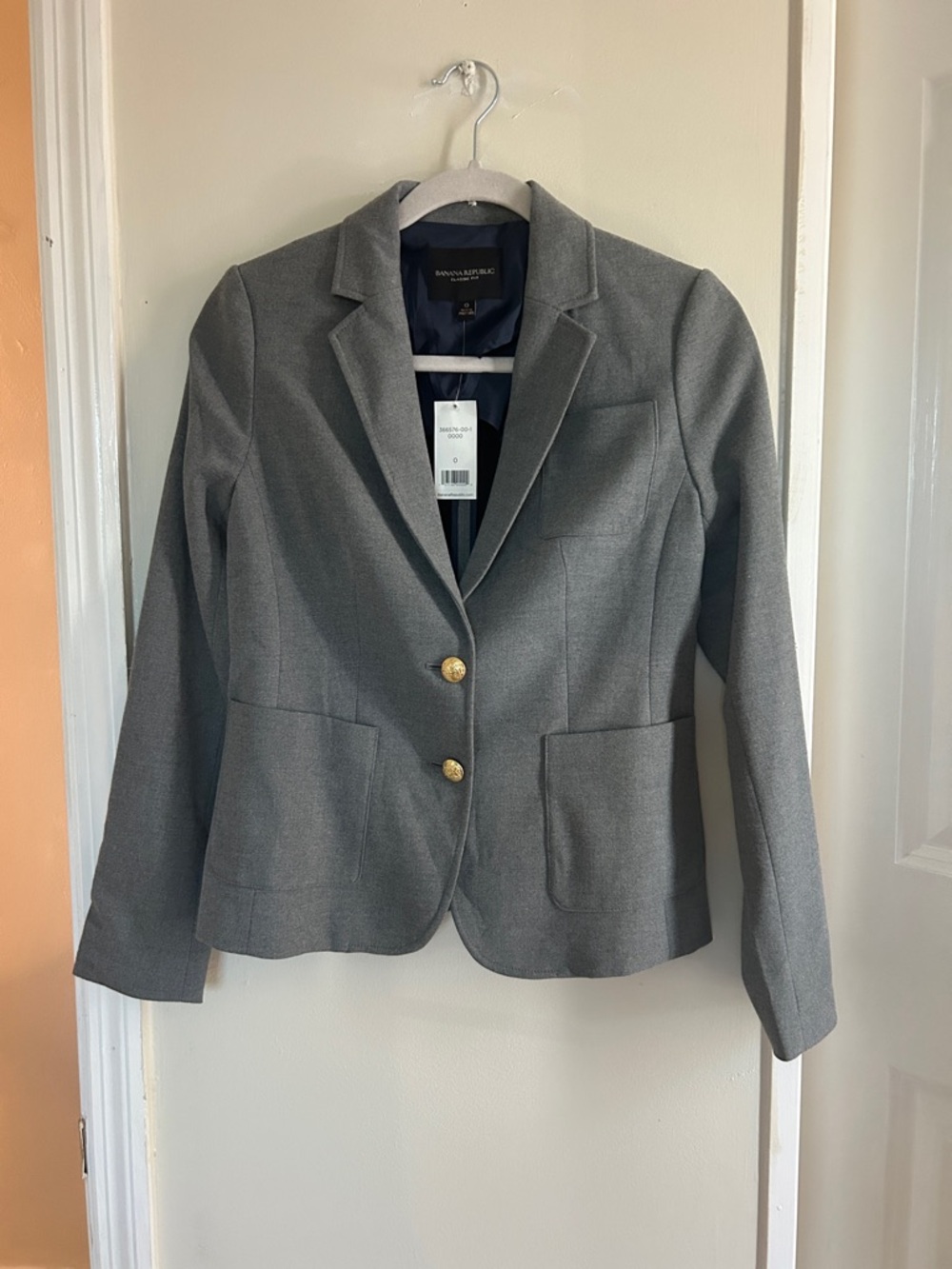 Banana Republic Gray Women's Notch-Lapel Blazer with Gold Buttons
